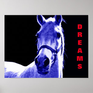 Blue Night Horse Dreams Motivatie kunstwerk Poster