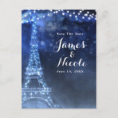 Blue Night in Paris Eiffel Tower Save the Date Aankondigingskaart (Voorkant)