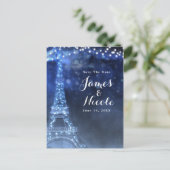 Blue Night in Paris Eiffel Tower Save the Date Aankondigingskaart (Staand voorkant)