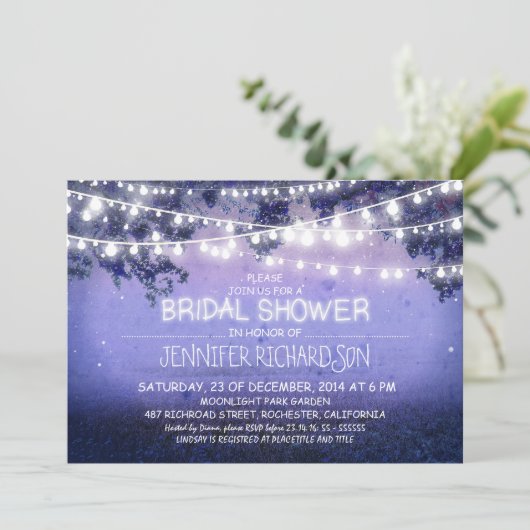 Blue Night Lights Bruids Douche Uitnodigingen (Staand voorkant)