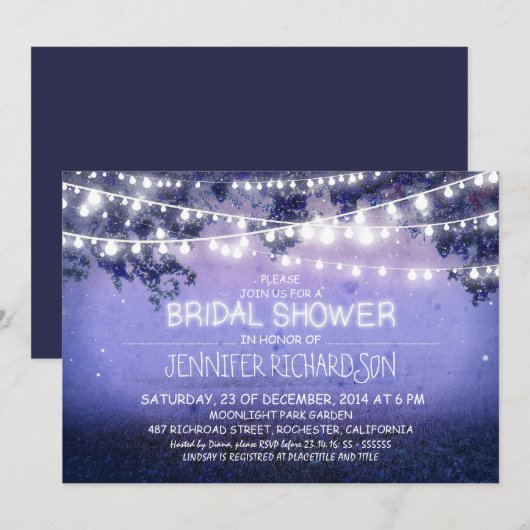 Blue Night Lights Bruids Douche Uitnodigingen (Voorkant / Achterkant)