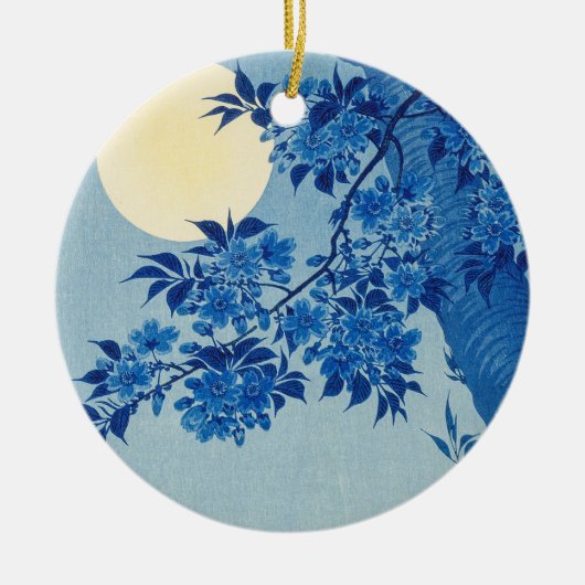 Blue Night Moon Cherry Tree Japans Keramisch Ornament (Voorkant)