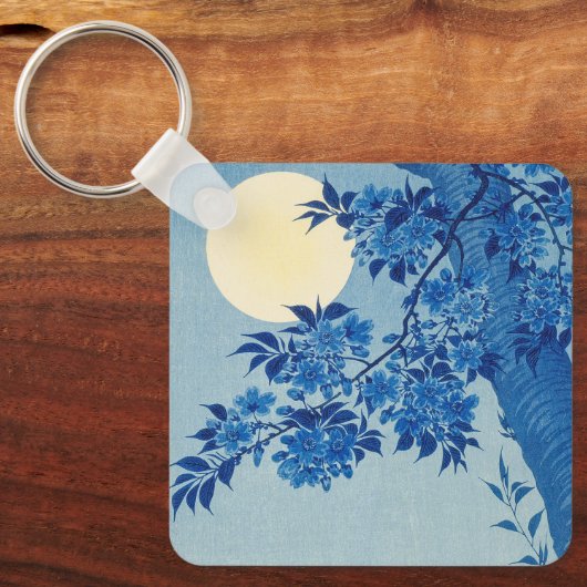 Blue Night Moon Cherry Tree Japans Sleutelhanger (Voorkant)