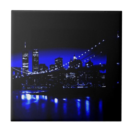 Blue Night New York City Brooklyn Bridge, rivier Tegeltje (Voorkant)