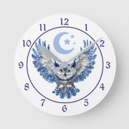 Blue Night Owl and Moon Ronde Klok