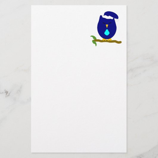 Blue Night Owl Design Briefpapier (Voorkant)