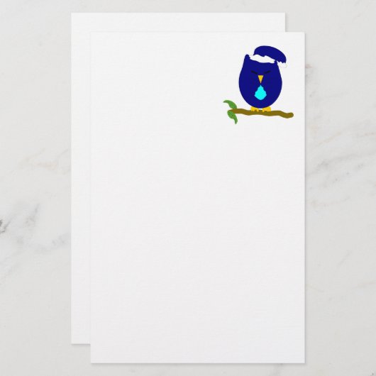 Blue Night Owl Design Briefpapier (Voorkant / Achterkant)