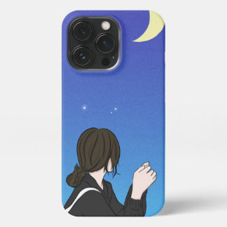 Blue Night Sky Anime Meisje iPhone 13 Pro Hoesje