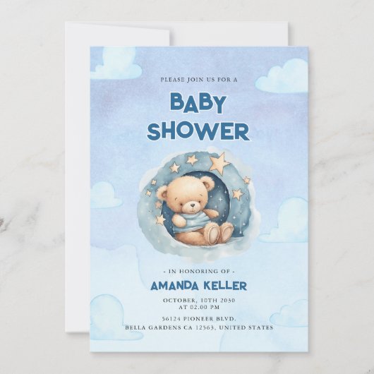 Blue Night Sky Baby Beer Douche Uitnodiging (Voorkant)
