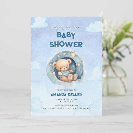 Blue Night Sky Baby Beer Douche Uitnodiging (Staand voorkant)