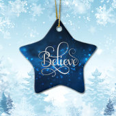 Blue Night Sky Believe Kerstmis Keramisch Ornament