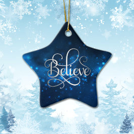 Blue Night Sky Believe Kerstmis Keramisch Ornament