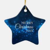 Blue Night Sky Believe Kerstmis Keramisch Ornament (Achterkant)