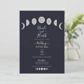 Blue Night Sky Moon Phases Evening Wedding Kaart (Staand voorkant)