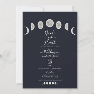 Blue Night Sky Moon Phases Evening Wedding Kaart