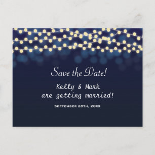 Blue Night Sky String Lights Save Date Briefkaart