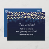 Blue Night Sky String Lights Save Date Briefkaart (Voorkant / Achterkant)