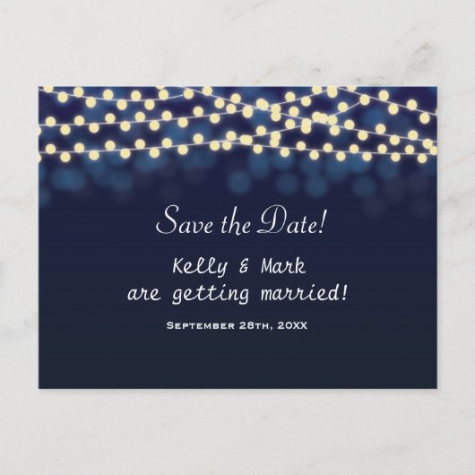 Blue Night Sky String Lights Save Date Briefkaart (Voorkant)