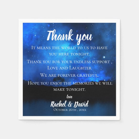 Blue Night Sky Wedding Bedankt bericht Napkins Servet (Voorkant)