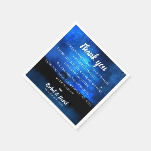 Blue Night Sky Wedding Bedankt bericht Napkins Servet (Hoek)