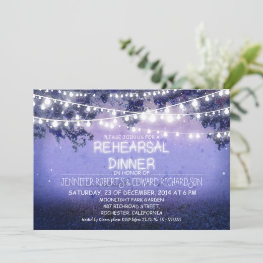 Blue Night & String Lights repetitie diner Kaart (Staand voorkant)