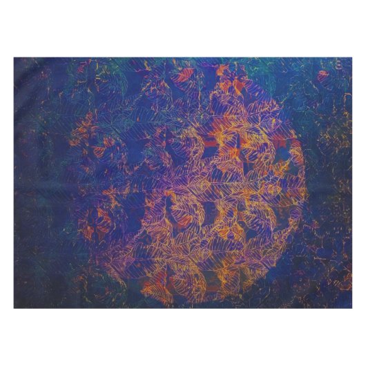 Blue Night Tropical Oerwoud Leaves Moon Metallic Tafelkleed (Voorkant (Horizontaal))