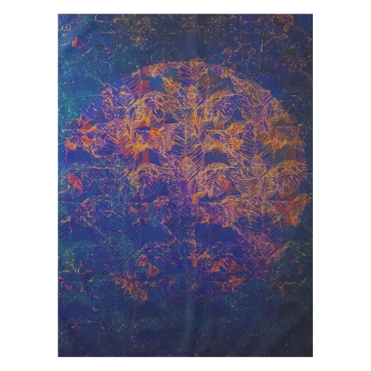 Blue Night Tropical Oerwoud Leaves Moon Metallic Tafelkleed (Voorkant)