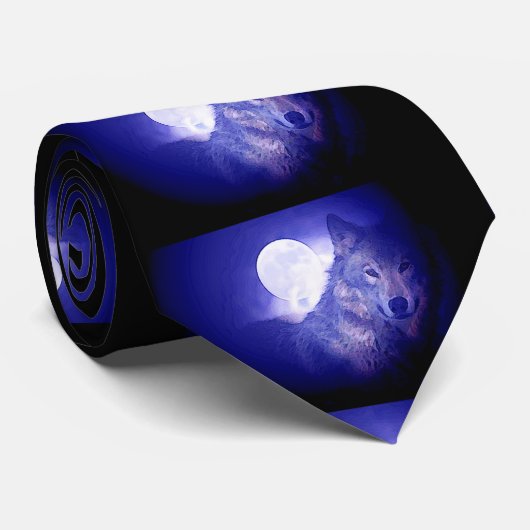 Blue Night, Wolf & Fullmoon Stropdas (Opgerold)