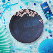 Blue Nightsky Galaxy & Cherry Blossom Verloving Papieren Bordje (Feest)