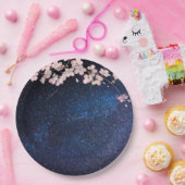 Blue Nightsky Galaxy & Cherry Blossom Verloving Papieren Bordje (Feest)