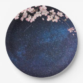 Blue Nightsky Galaxy & Cherry Blossom Verloving Papieren Bordje (Voorkant)