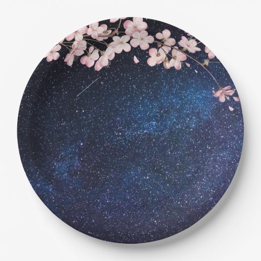 Blue Nightsky Galaxy & Cherry Blossom Verloving Papieren Bordje (Voorkant)