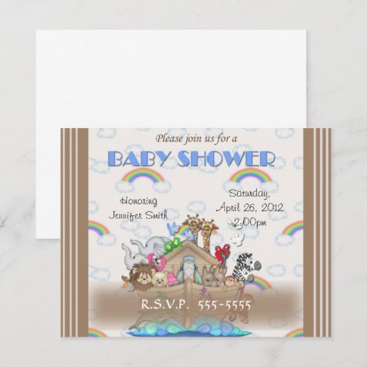 Blue Noah's Ark Baby shower Kaart (Voorkant / Achterkant)