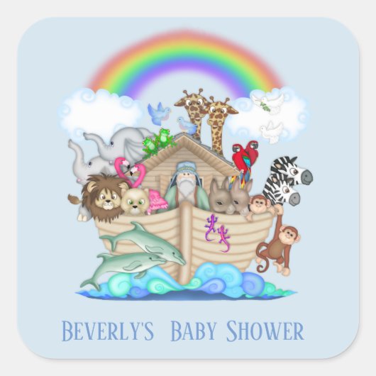 Blue Noah's Ark Baby shower Sticker (Voorkant)