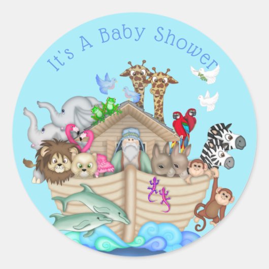  Blue Noah's Ark Baby shower Sticker (Voorkant)