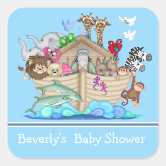 Blue Noah's Ark Baby shower Sticker (Voorkant)