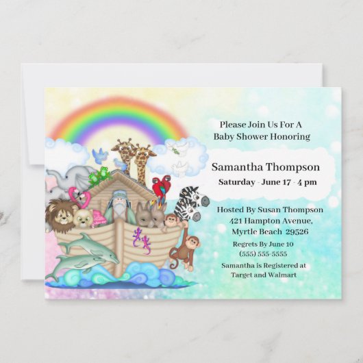 Blue Noah's Ark Baby shower Uitnodiging (Voorkant)