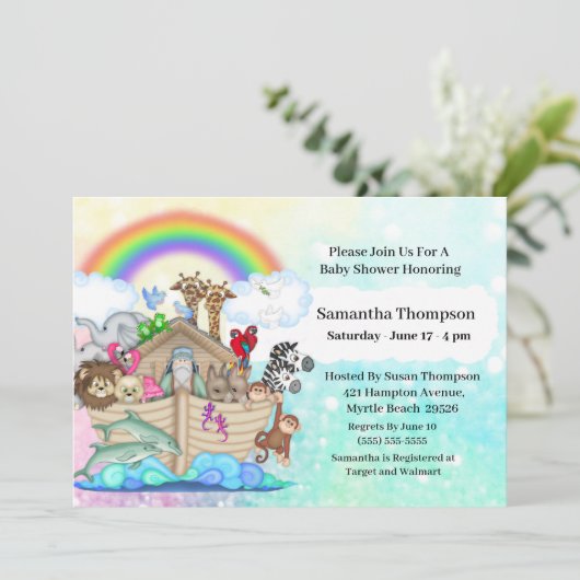 Blue Noah's Ark Baby shower Uitnodiging (Staand voorkant)