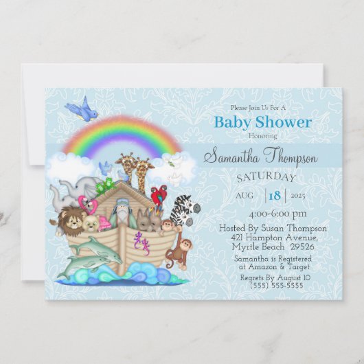 Blue Noah's Ark Baby shower Uitnodiging (Voorkant)