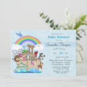 Blue Noah's Ark Baby shower Uitnodiging (Staand voorkant)