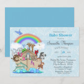 Blue Noah's Ark Baby shower Uitnodiging (Voorkant / Achterkant)