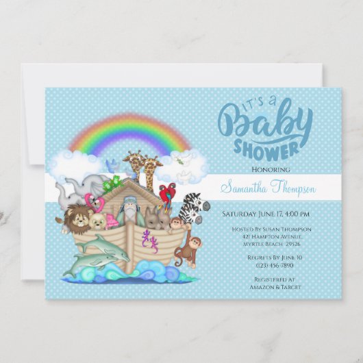 Blue Noah's Ark Baby shower Uitnodiging (Voorkant)
