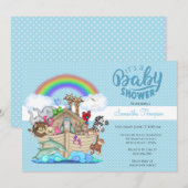 Blue Noah's Ark Baby shower Uitnodiging (Voorkant / Achterkant)