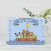 Blue Noah's Ark Baby shower Uitnodiging (Staand voorkant)