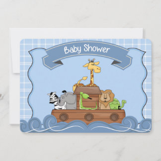 Blue Noah's Ark Baby shower Uitnodiging