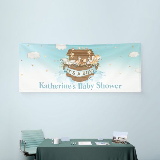 Blue Noah's Ark Boy Baby shower Birthday Baptism Spandoek (Beurs)