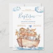 Blue Noah's Ark Leuke Dieren Waterverf Doop Kaart (Voorkant)