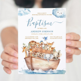 Blue Noah's Ark Leuke Dieren Waterverf Doop Kaart