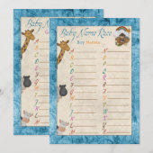 Blue Noah's Ark Naam Race Baby shower Games Kaart (Voorkant / Achterkant)
