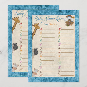 Blue Noah's Ark Name Race Baby shower Games Kaart